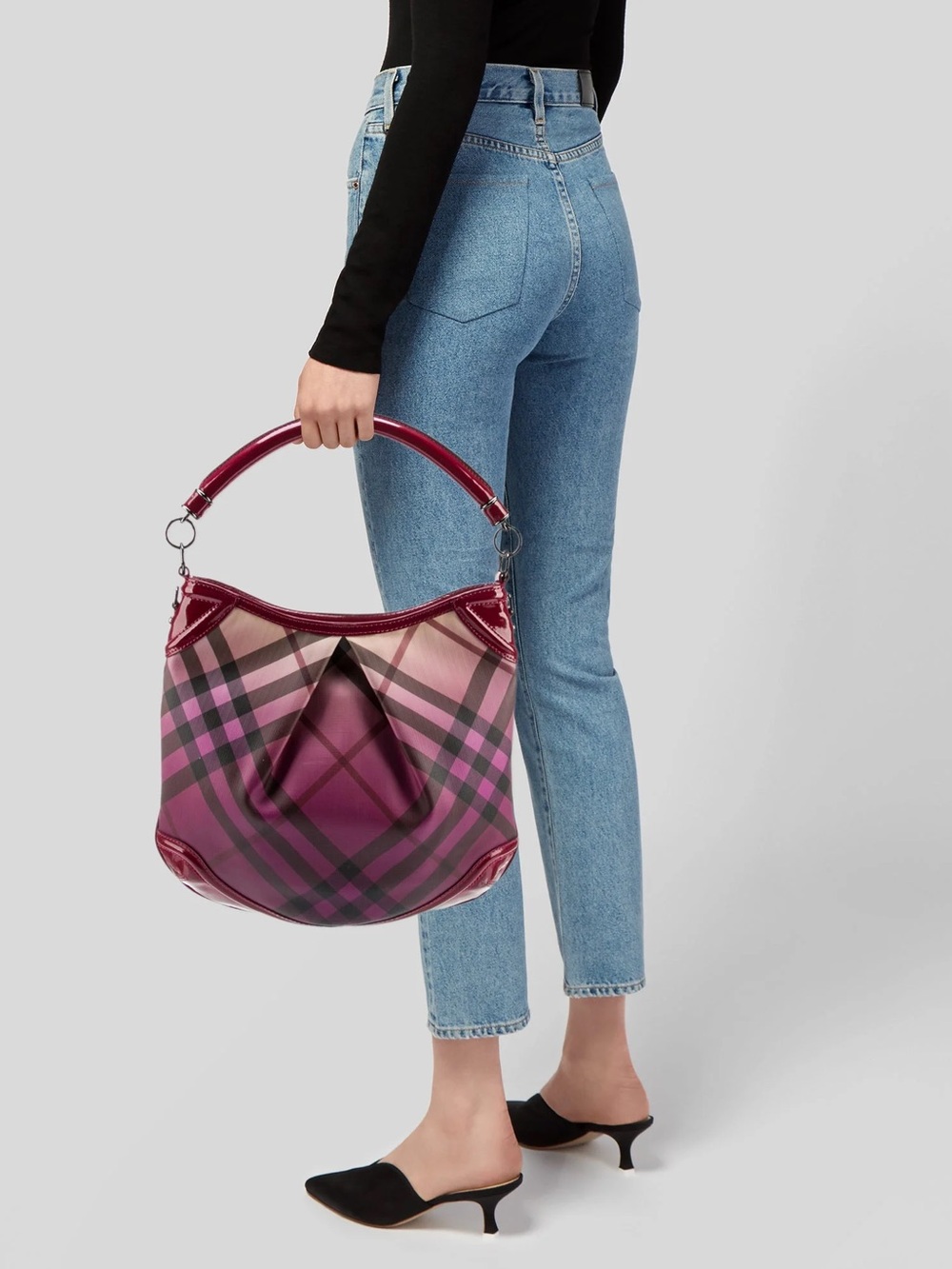 Burberry Raspberry Pink Ombre Nova Check PVC Leather Large Hobo Shoulder Bag